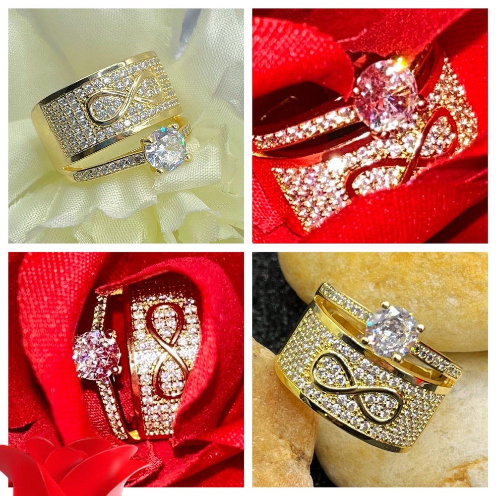 NEW 18K Gold Plated 2in1 Infinity Adjustable Ring w/Radiant Simulated Diamonds - Picture 2 of 3